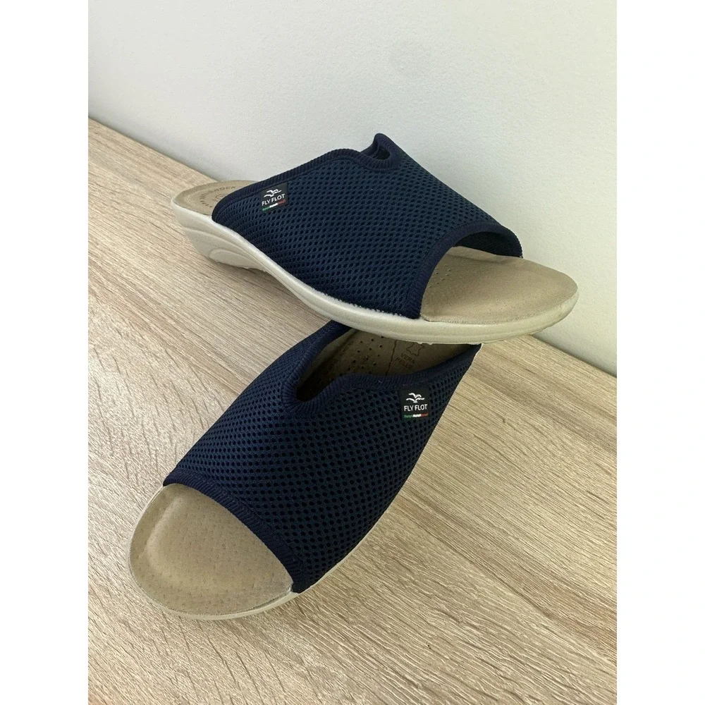 Fly Flot Women's EU40 Navy Mesh Clogs Anti-Shock Slip On Mules EUC Italy